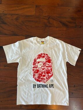 Bape White T-Shirt with Red & Pink Camo Ape Head